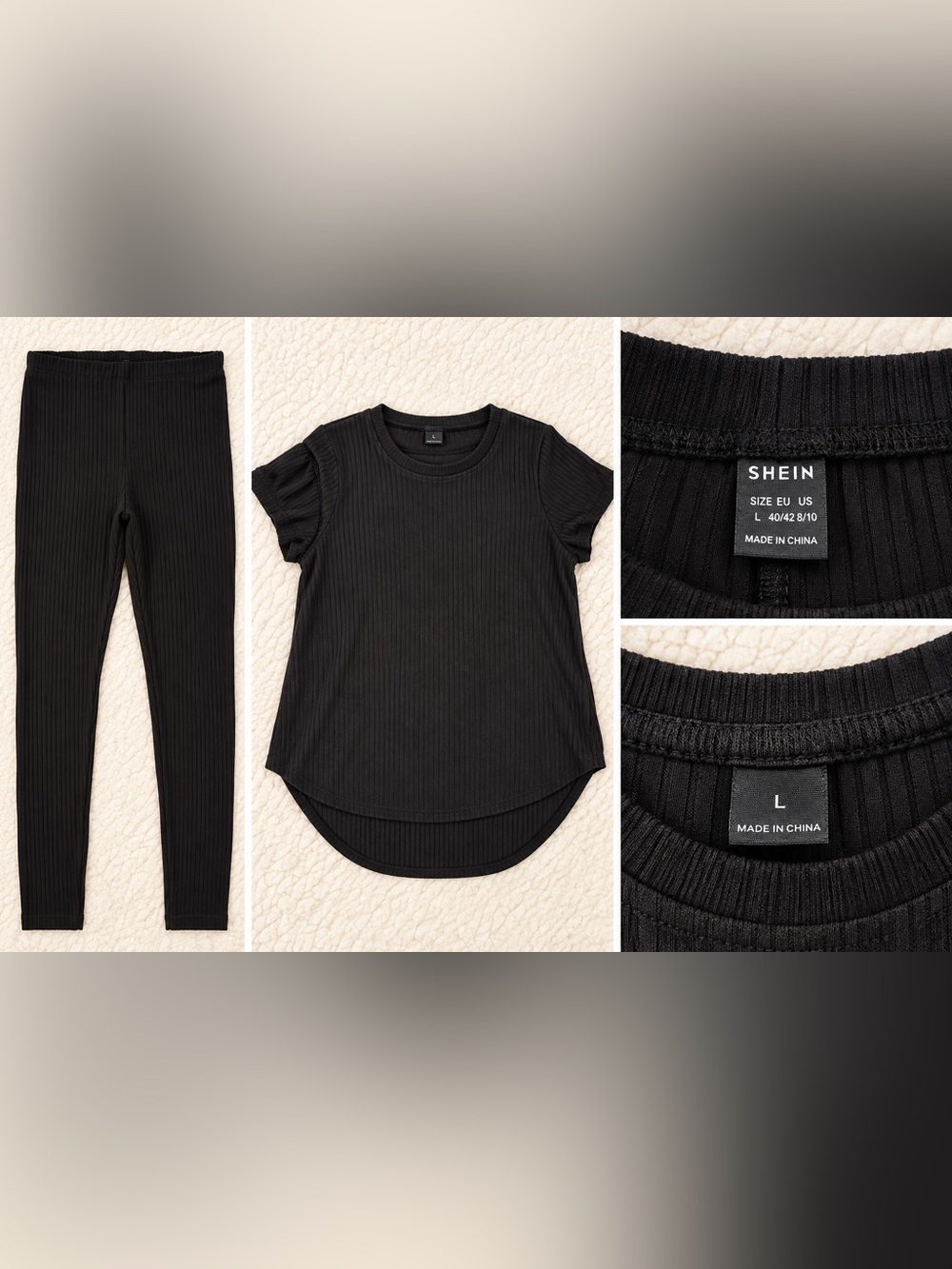 SHEIN Black Ribbed Short Sleeve Top for Kids